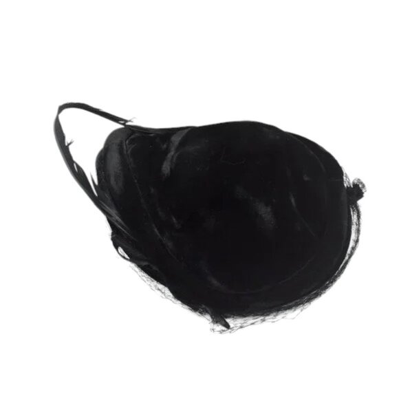 MCM Vintage Black Velvet Crescent Hat & Feather